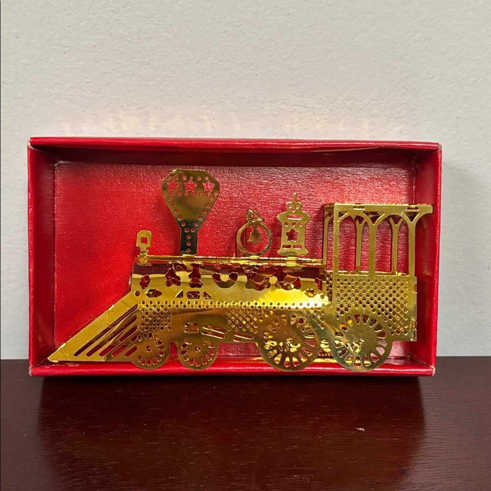Gold Tone Noel Train Christmas Tree Ornament